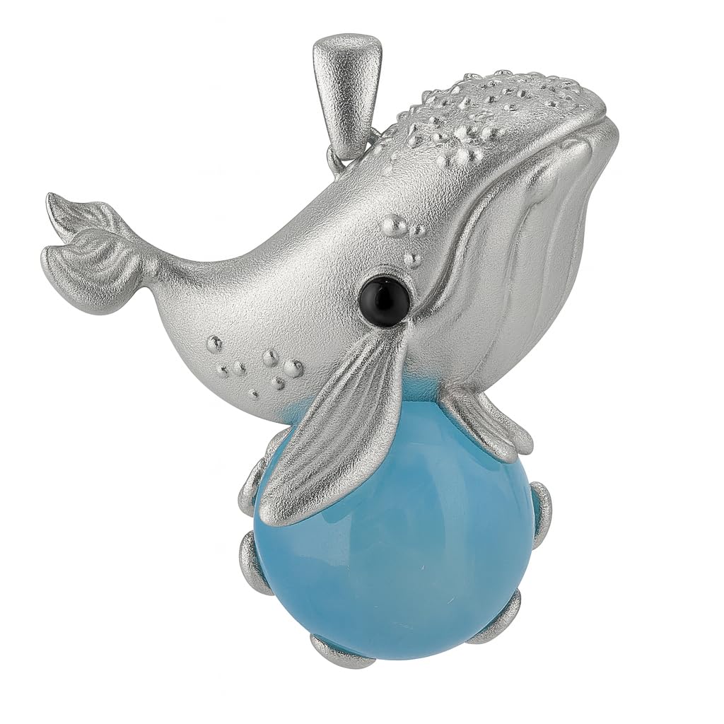 Stellar Whale Pendant | 925 Sterling Silver & Aquamarine Necklace | Spiritual Whale Amulet for Dreams & Intuition | Handmade Ocean Jewelry Gift