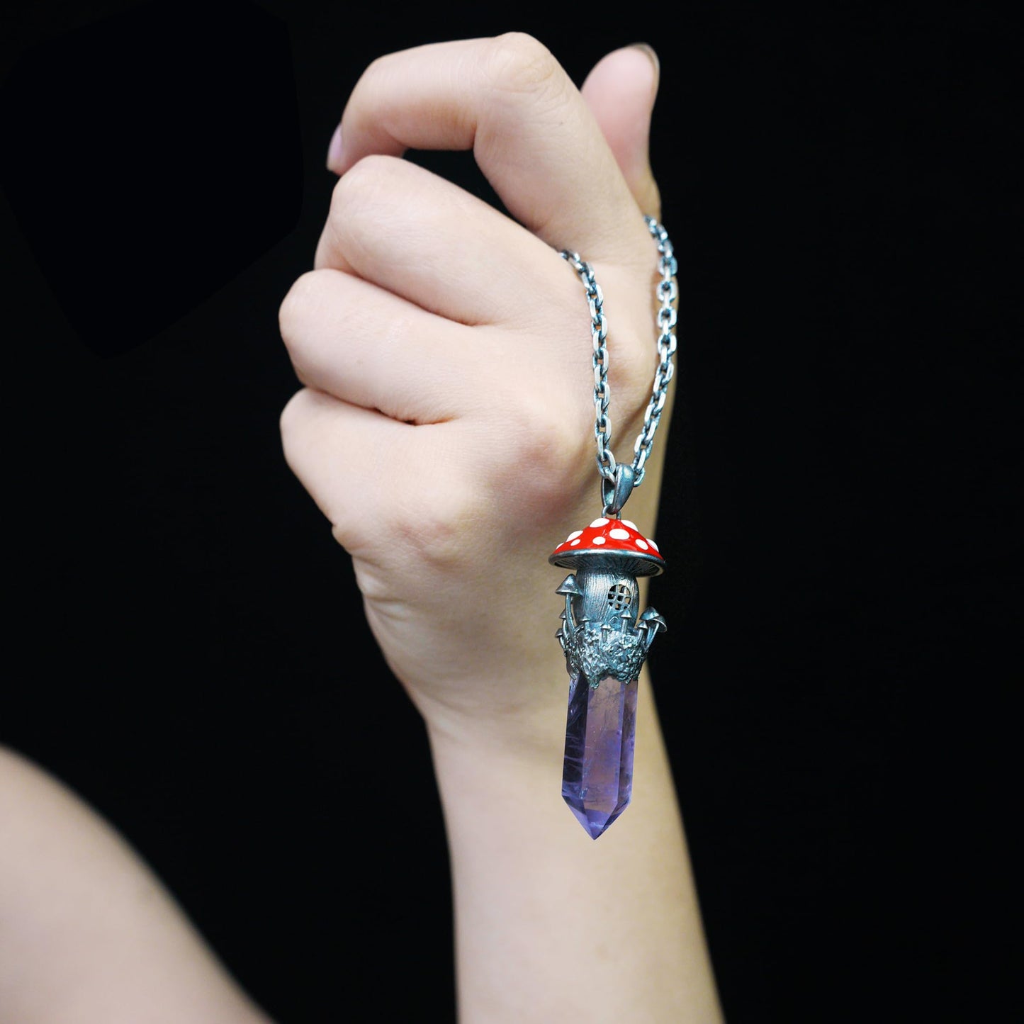 Fairy Tale Mushroom House Necklace Inspired by Childhood Dreams | Handmade Crystal Fairy Pendant Full of Memories & Imagination