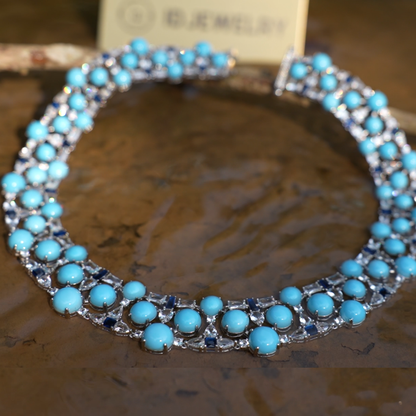 Elegant Turquoise Necklace with Zircon and Lab-Created Blue Gems – Perfect Gift for Women