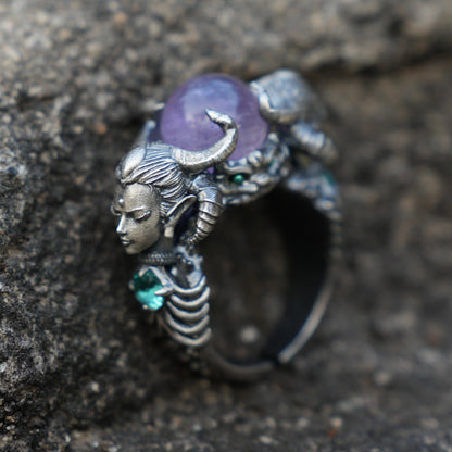 Amethyst & Aquamarine Ring in 925 Sterling Silver | Handmade Fantasy Jewelry | Artisan Gift for Collectors