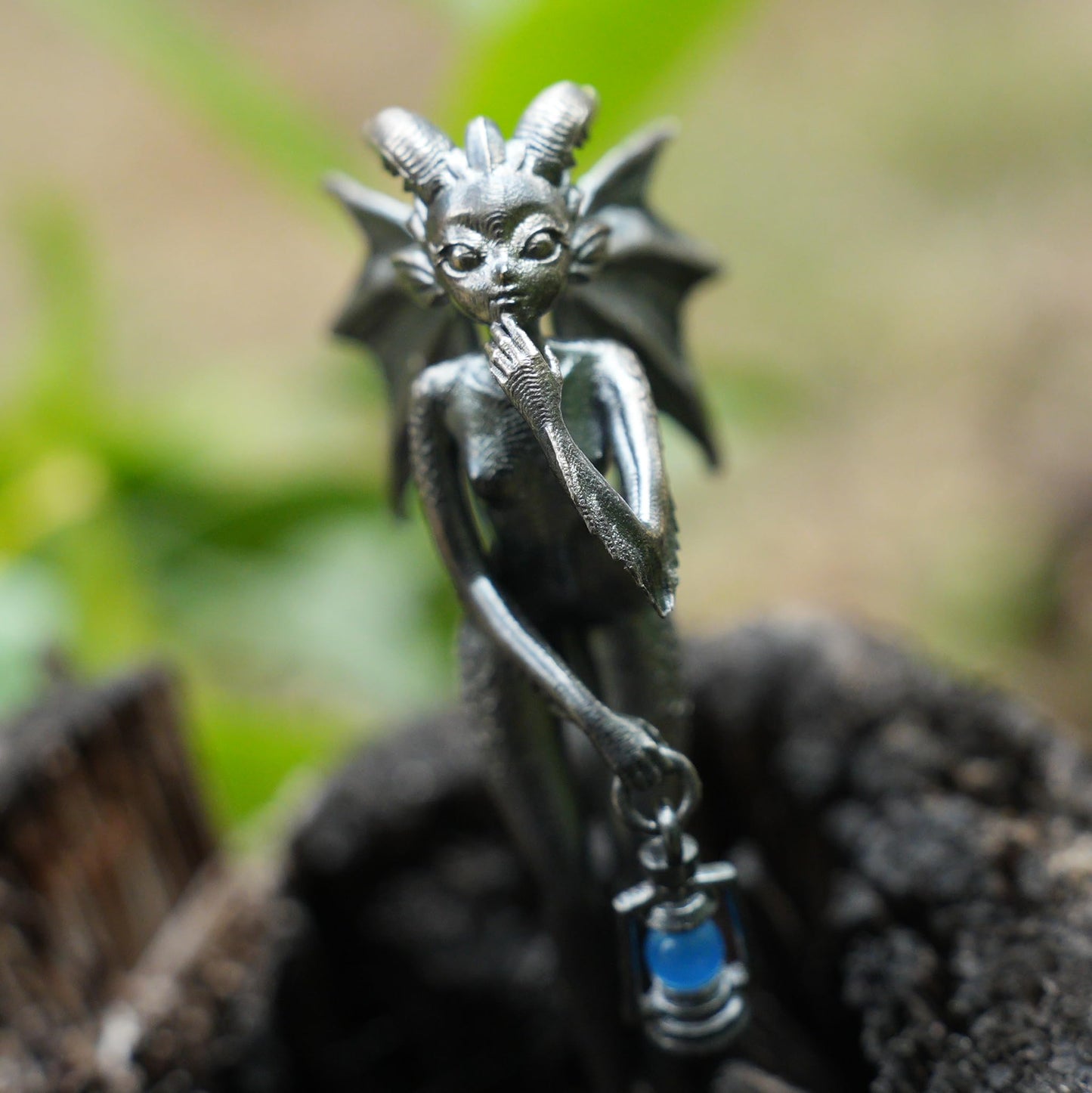 Dragon Girl Pendant | 925 Silver Fantasy Necklace with Green Chalcedony Lantern | Symbol of Courage & Inner Light