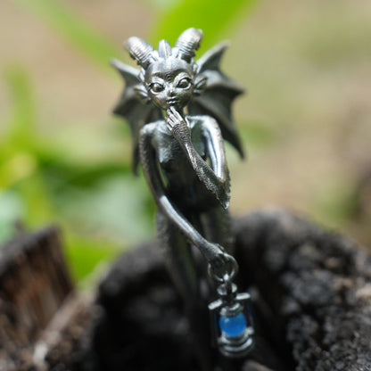Dragon Girl Pendant | 925 Silver Fantasy Necklace with Green Chalcedony Lantern | Symbol of Courage & Inner Light