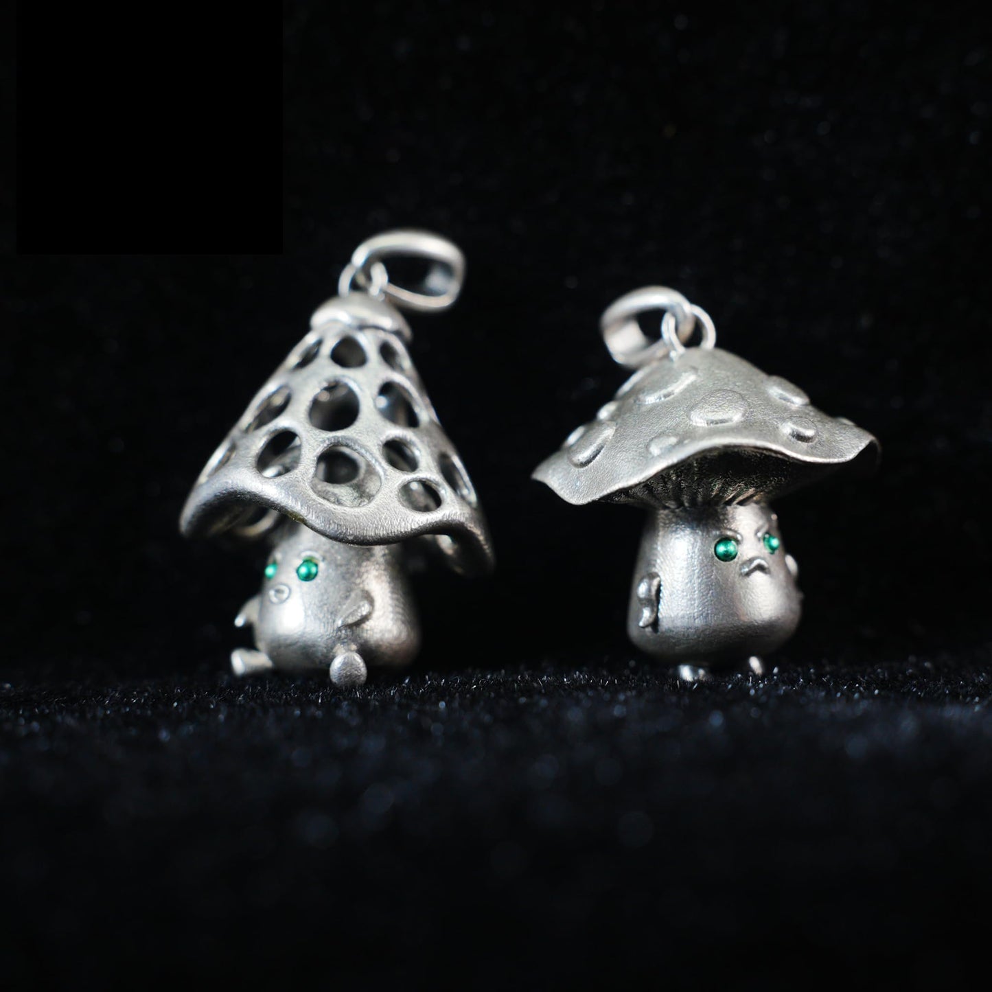 Mushroom Spirit Pendant | Forest Guardian Necklace with Green Zircon Eyes | Fairycore Nature Jewelry Gift for Sensitive Souls