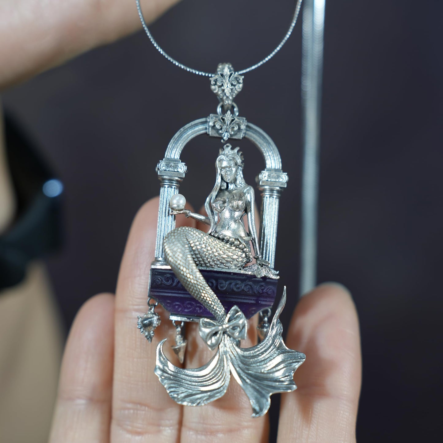 Amethyst Mermaid Pendant | Handcrafted 925 Sterling Silver Ocean Goddess Necklace | Fantasy Sea Jewelry Gift for Her, Unique Mythical Art