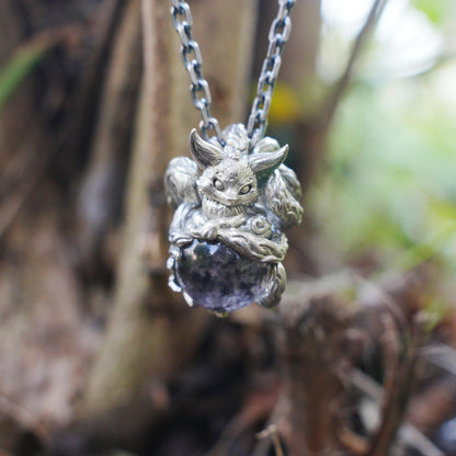 Fox Pendant with Phantom Quartz | Handcrafted Forest Spirit Amulet | Fantasy Totem Necklace for Intuition & Protection
