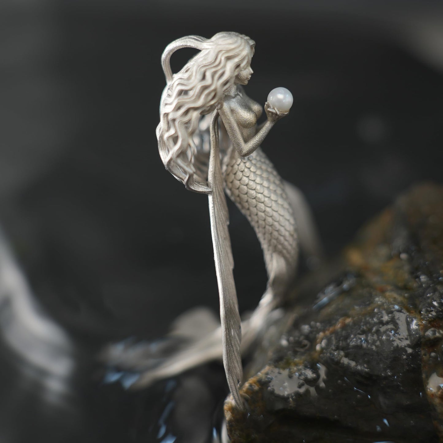 925 Sterling Silver Flying Fish Mermaid Pendant Necklace with Freshwater Pearl | Handcrafted Ocean Fantasy Jewelry | Mythical Sea Spirit Gift for Her