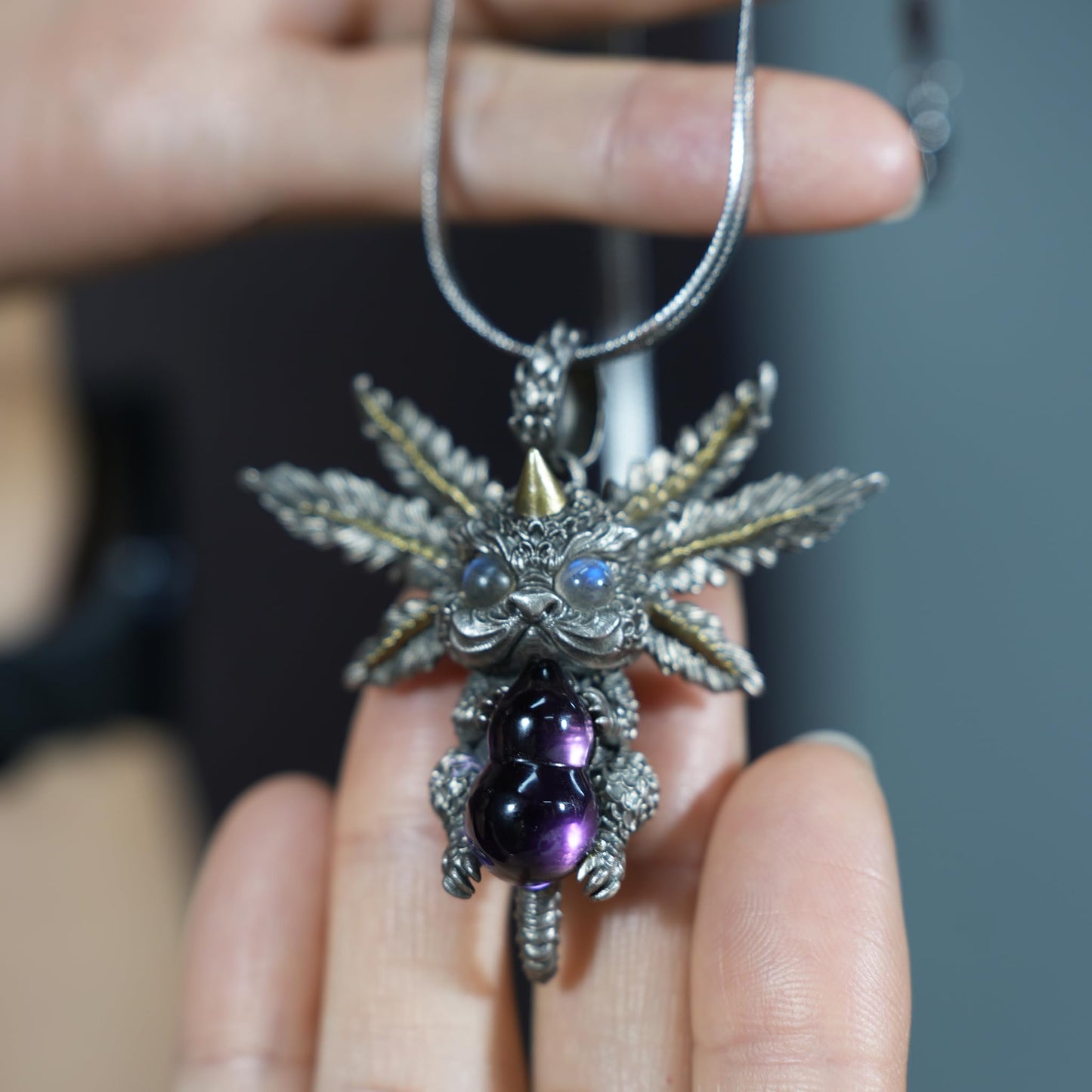 Dream Dragon Pendant | Handmade 925 Silver Amulet with Labradorite & Amethyst | Spirit Guardian Jewelry for Dreamers | Mystic Fantasy Gift