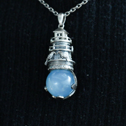 Lighthouse Aquamarine Pendant | 925 Sterling Silver Nautical Talisman | Handmade Pendant of Protection, Safe Return & Hope Gift for Ocean Lovers