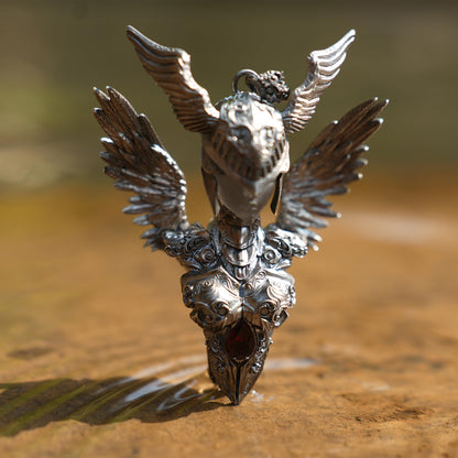 Valkyrie Pendant | 925 Sterling Silver & Garnet | Norse Mythology Amulet | Handmade Viking Necklace