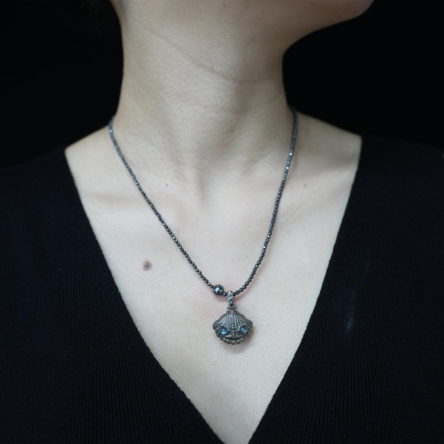 Handcrafted Shell Pendant | 925 Silver with Labradorite & Larimar | Spiritual Ocean Jewelry