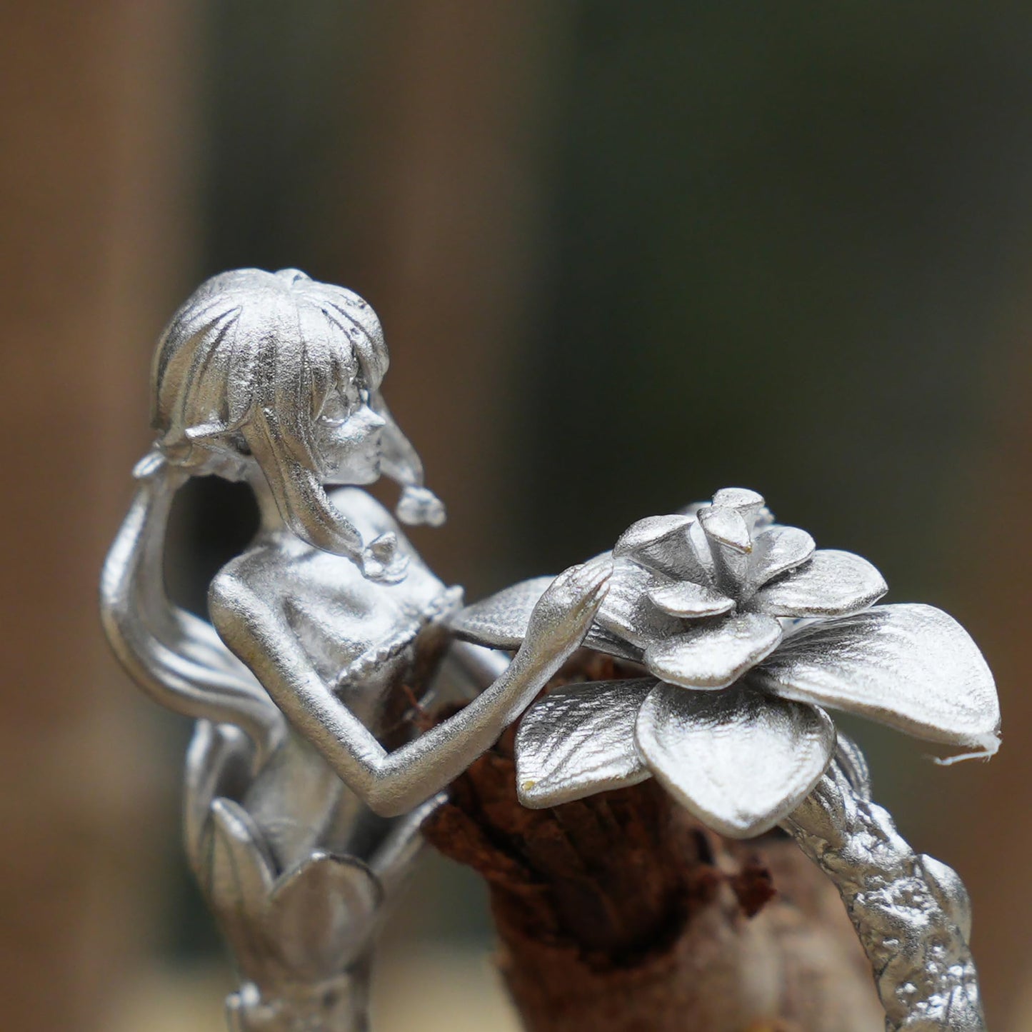 Fairy Flower Ring in 925 Sterling Silver | Handmade Fantasy Jewelry with Phantom Stone | Nature-Inspired Gift for Her