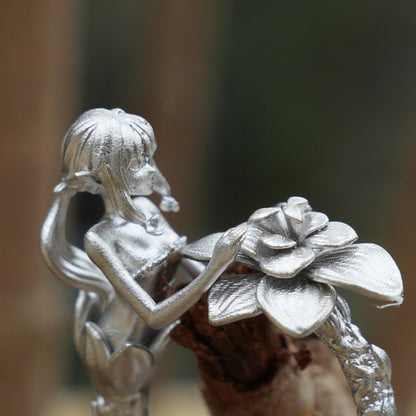 Fairy Flower Ring in 925 Sterling Silver | Handmade Fantasy Jewelry with Phantom Stone | Nature-Inspired Gift for Her