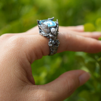 Valkyrie Ring in 925 Sterling Silver with Blue Topaz | Handmade Norse Goddess Jewelry