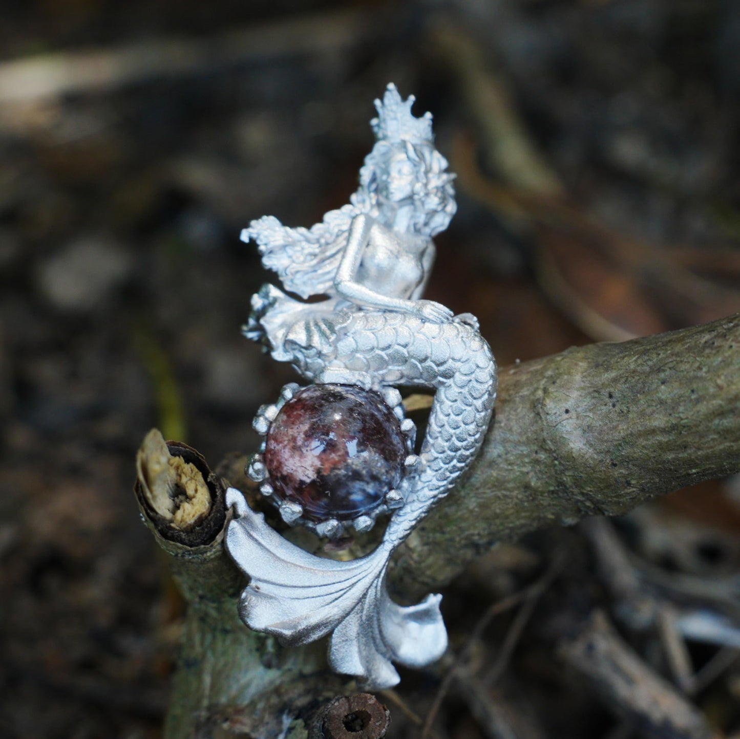 Ocean-Themed Mermaid Necklace | 925 Sterling Silver, Handmade | Crown, Seated Pose | Hand-Engraved Fin | Amulet | Gift for Her