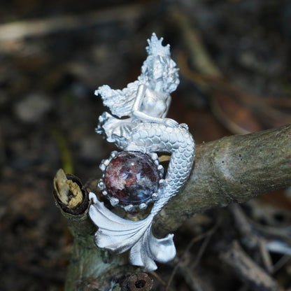 Ocean-Themed Mermaid Necklace | 925 Sterling Silver, Handmade | Crown, Seated Pose | Hand-Engraved Fin | Amulet | Gift for Her