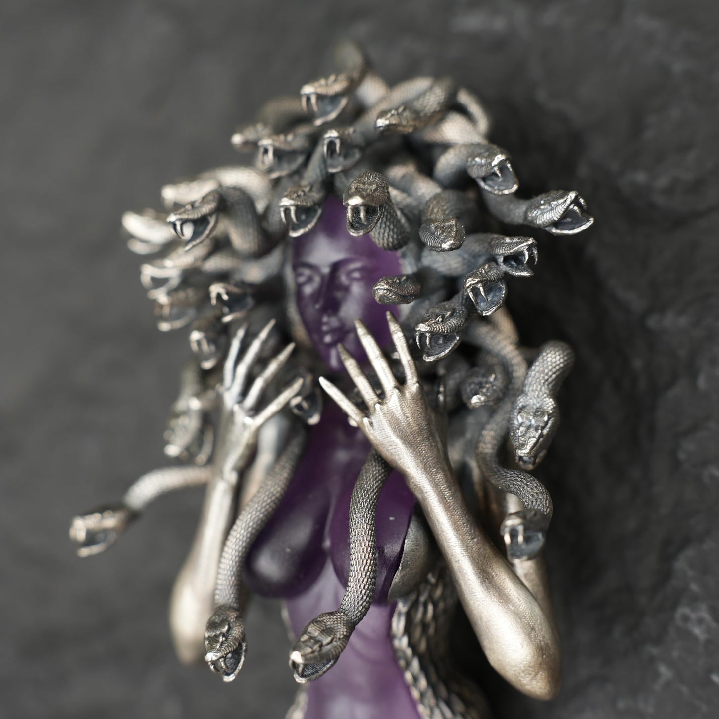 Amethyst Snake Pendant in 925 Silver | Handmade Gothic Sculpture Necklace | Mystical Art Jewelry Gift for Her