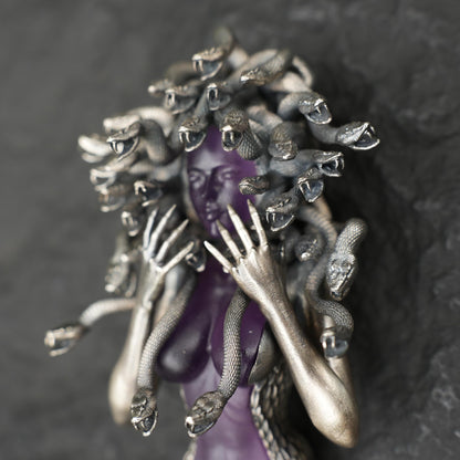 Amethyst Snake Pendant in 925 Silver | Handmade Gothic Sculpture Necklace | Mystical Art Jewelry Gift for Her