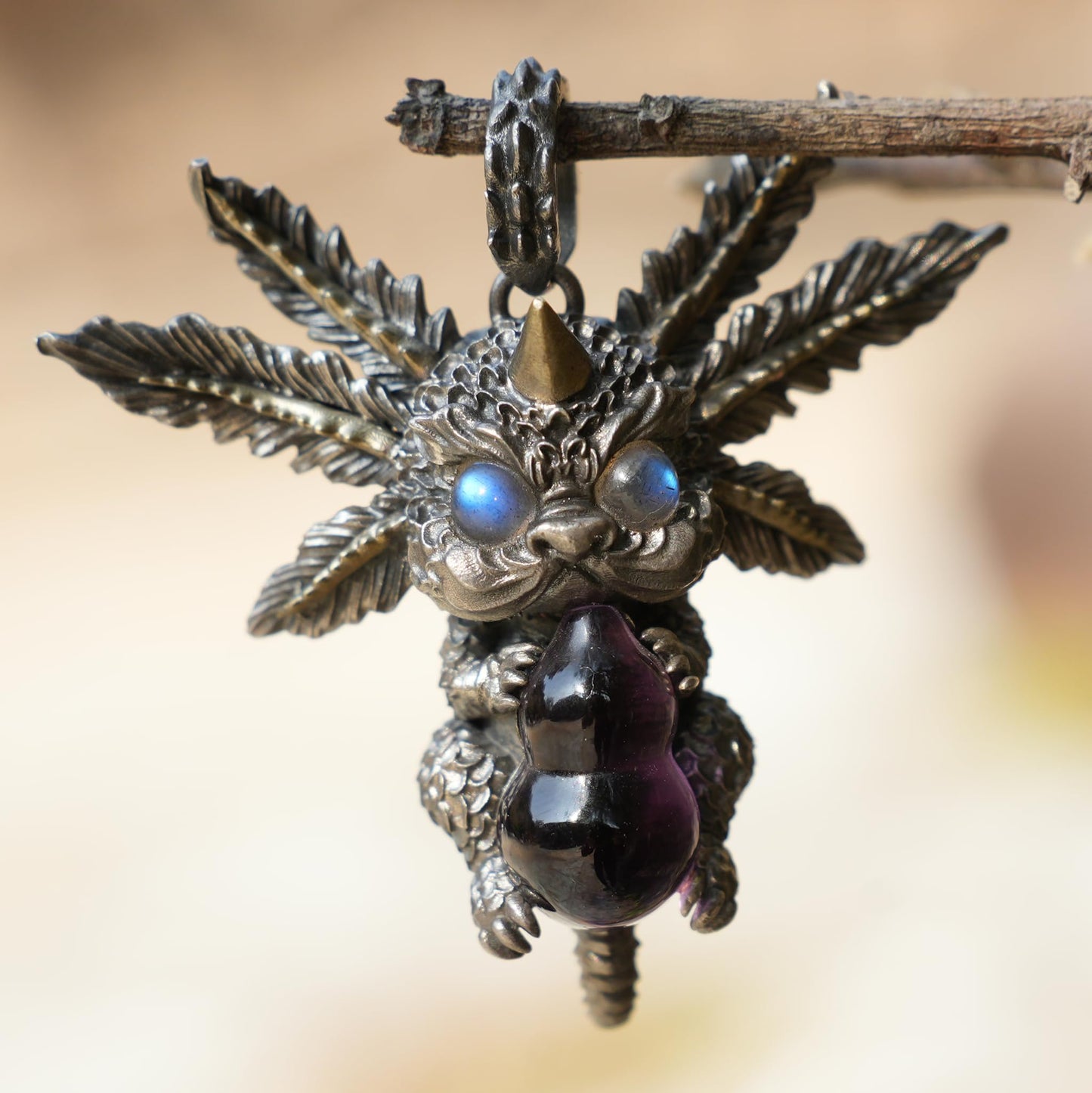 Dream Dragon Pendant | Handmade 925 Silver Amulet with Labradorite & Amethyst | Spirit Guardian Jewelry for Dreamers | Mystic Fantasy Gift