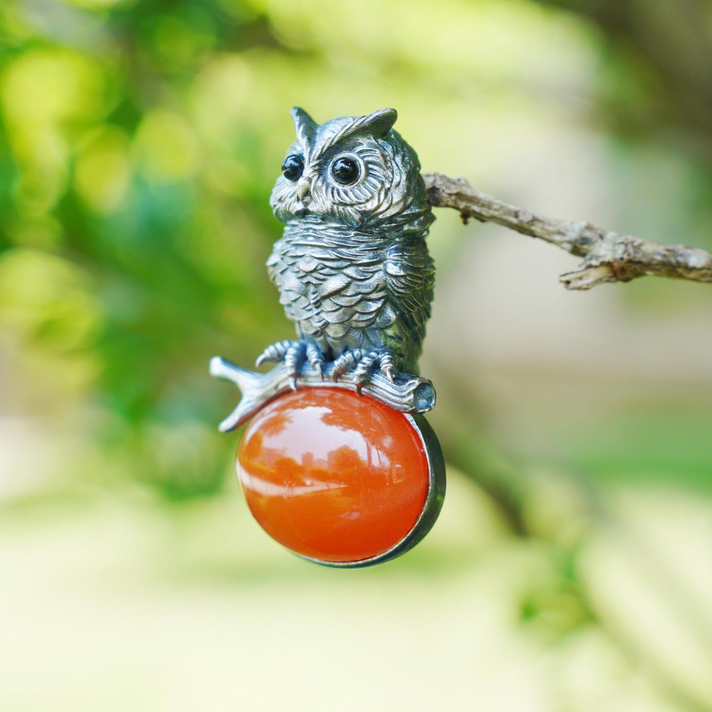 Owl Carnelian Pendant | Handmade 925 Sterling Silver Necklace with Onyx Eyes | Nature-Inspired Jewelry Symbolizing Wisdom & Courage | Artisan Gift