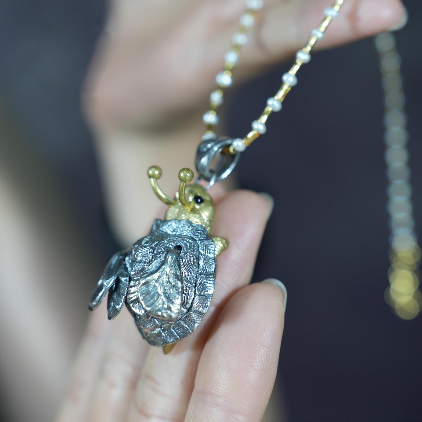 Flying Turtle Pendant | Handmade Silver & Brass Animal Amulet | Fantasy Jewelry Gift for Nature Lovers & Dreamy Souls