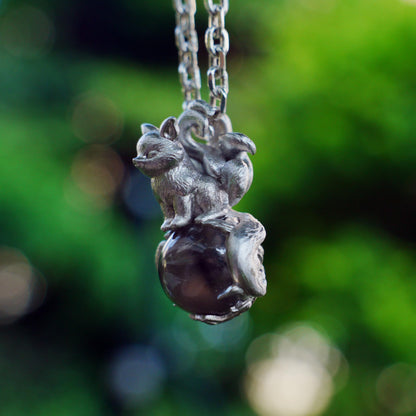 925 Sterling Silver Nine-Tailed Fox Pendant with Phantom Quartz | Handmade Spirit Amulet Necklace | Mythical Fantasy Jewelry Gift