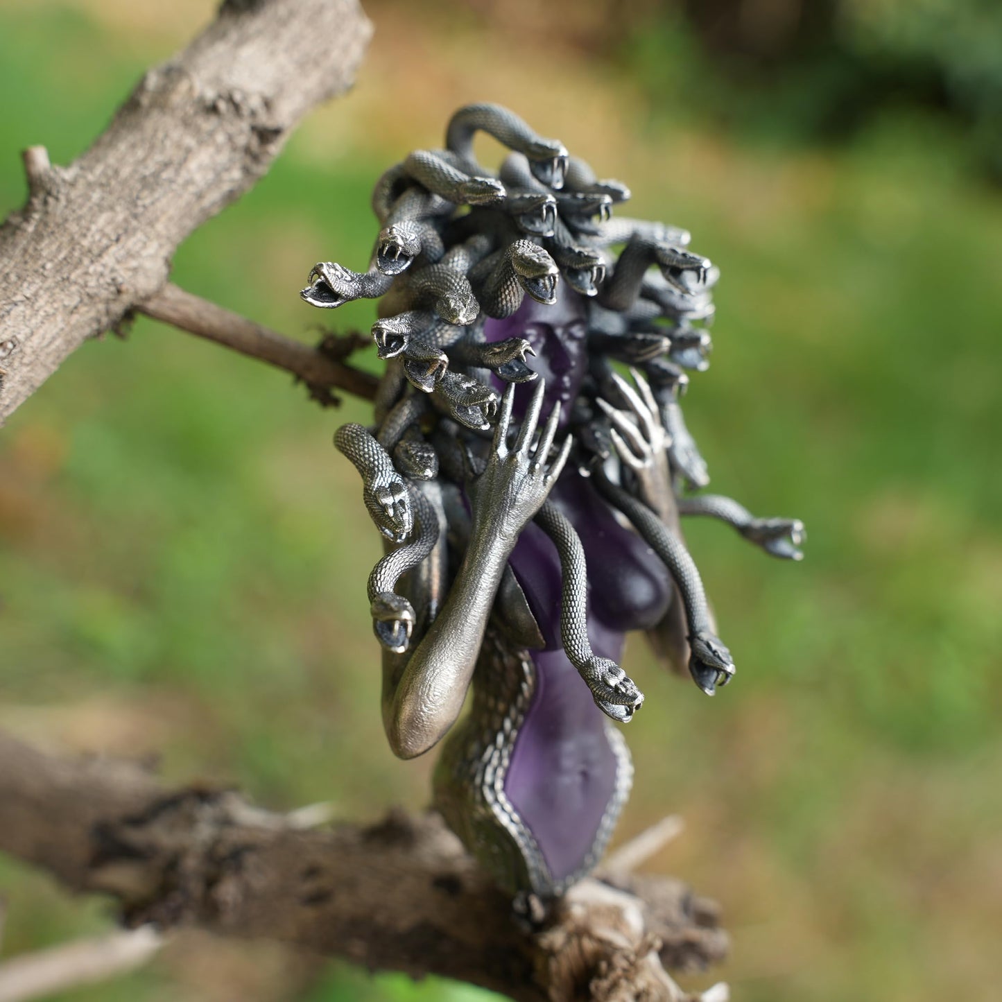 Amethyst Snake Pendant in 925 Silver | Handmade Gothic Sculpture Necklace | Mystical Art Jewelry Gift for Her