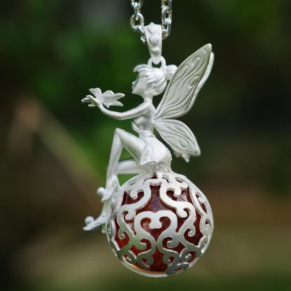 Fairy Pendant Necklace in 925 Sterling Silver with Moss Quartz | Handmade Fantasy Jewelry with Nature Spirit Elf Design | Mystical Keepsake Gift for Adults