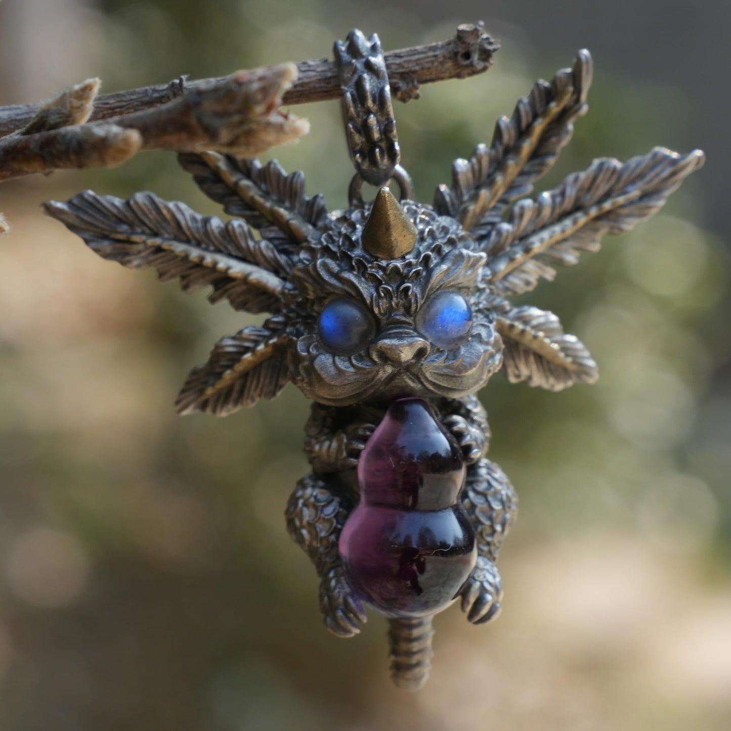 Dream Dragon Pendant | Handmade 925 Silver Amulet with Labradorite & Amethyst | Spirit Guardian Jewelry for Dreamers | Mystic Fantasy Gift