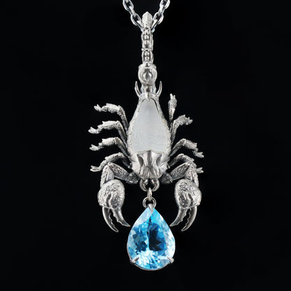 Stellar Scorpion Pendant | 925 Sterling Silver Blue Topaz Necklace | Handmade Zodiac Jewelry | Spiritual Talisman of Strength & Transformation