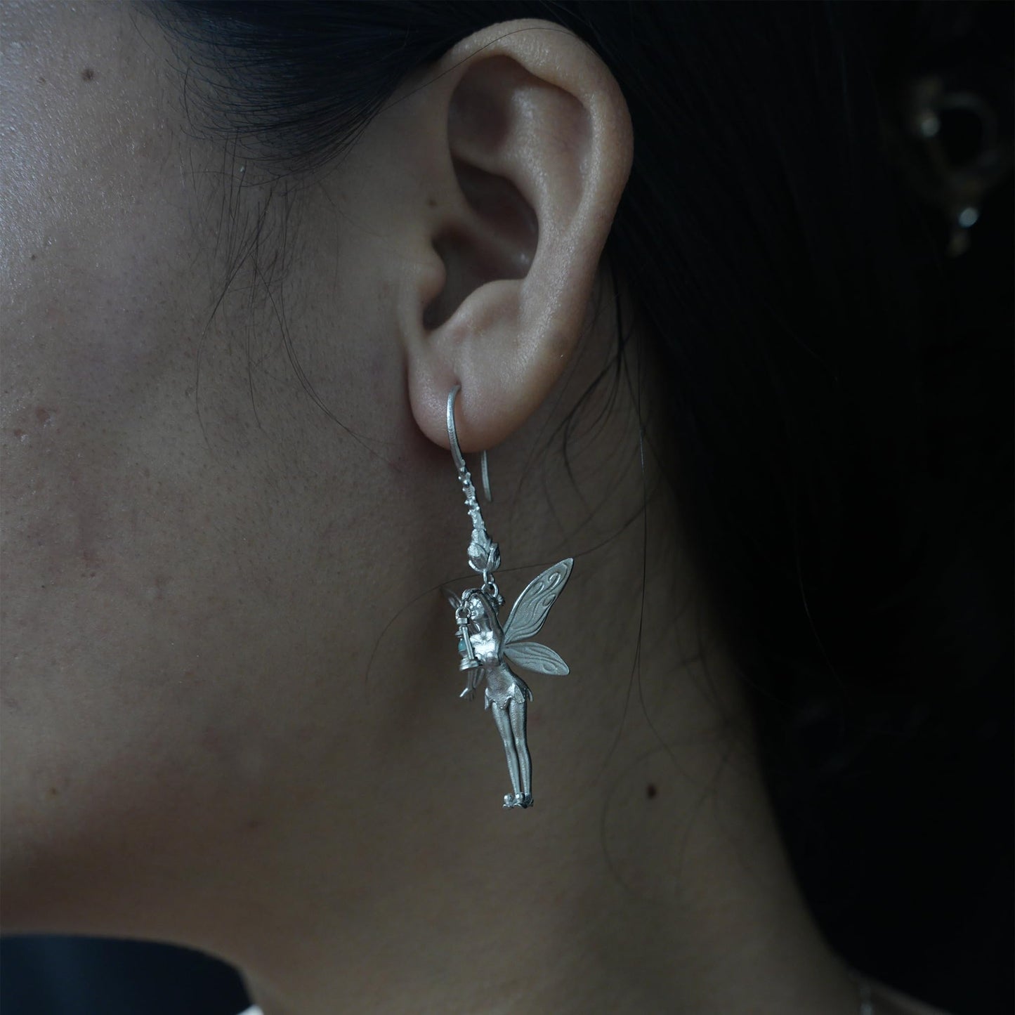 925 Silver Fairy Earrings with Amazonite | Handmade Fantasy Jewelry | Winged Elf Design Gift for Dreamers and Collectors