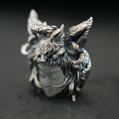 925 Sterling Silver Fox Spirit Pendant with White Crystal | Handmade Mythical Amulet Necklace | Gothic Fantasy Talisman for Her