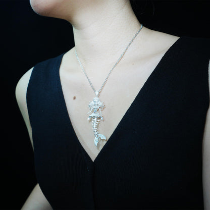 925 Sterling Silver Mermaid Skeleton Pendant with Labradorite | Handcrafted Ocean Amulet Necklace | Gothic Fantasy Jewelry Gift