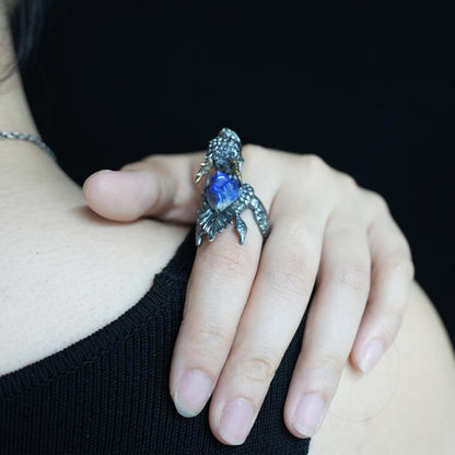 Dragon Turtle Ring with Lapis Lazuli & Onyx | Handcrafted Myth-Inspired Signet Ring for Protection & Inner Strength