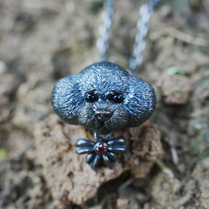 925 Sterling Silver Dog Pendant with Black Onyx & Red Zircon | Handmade Guardian Amulet Necklace | Fantasy Dreamkeeper Jewelry Gift