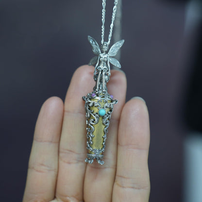 Forest & Fairy Dream Bottle Pendant | 925 Sterling Silver Magic Vial Necklace | Handmade Spiritual Nature Amulet Gift for Women & Fantasy Lovers