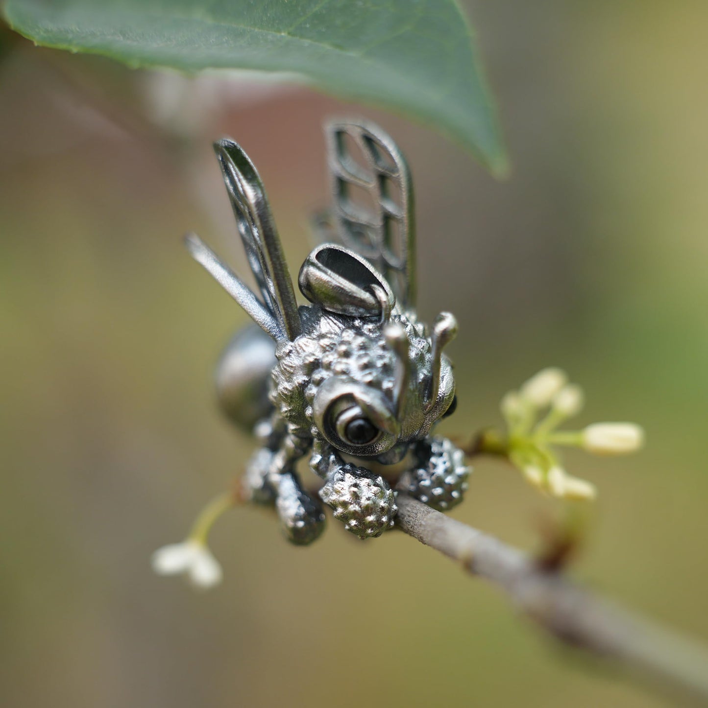 925 Sterling Silver Bee Pendant Necklace with Black Onyx | Handmade Nature Jewelry | Good Luck Charm & Eco Gift for Her