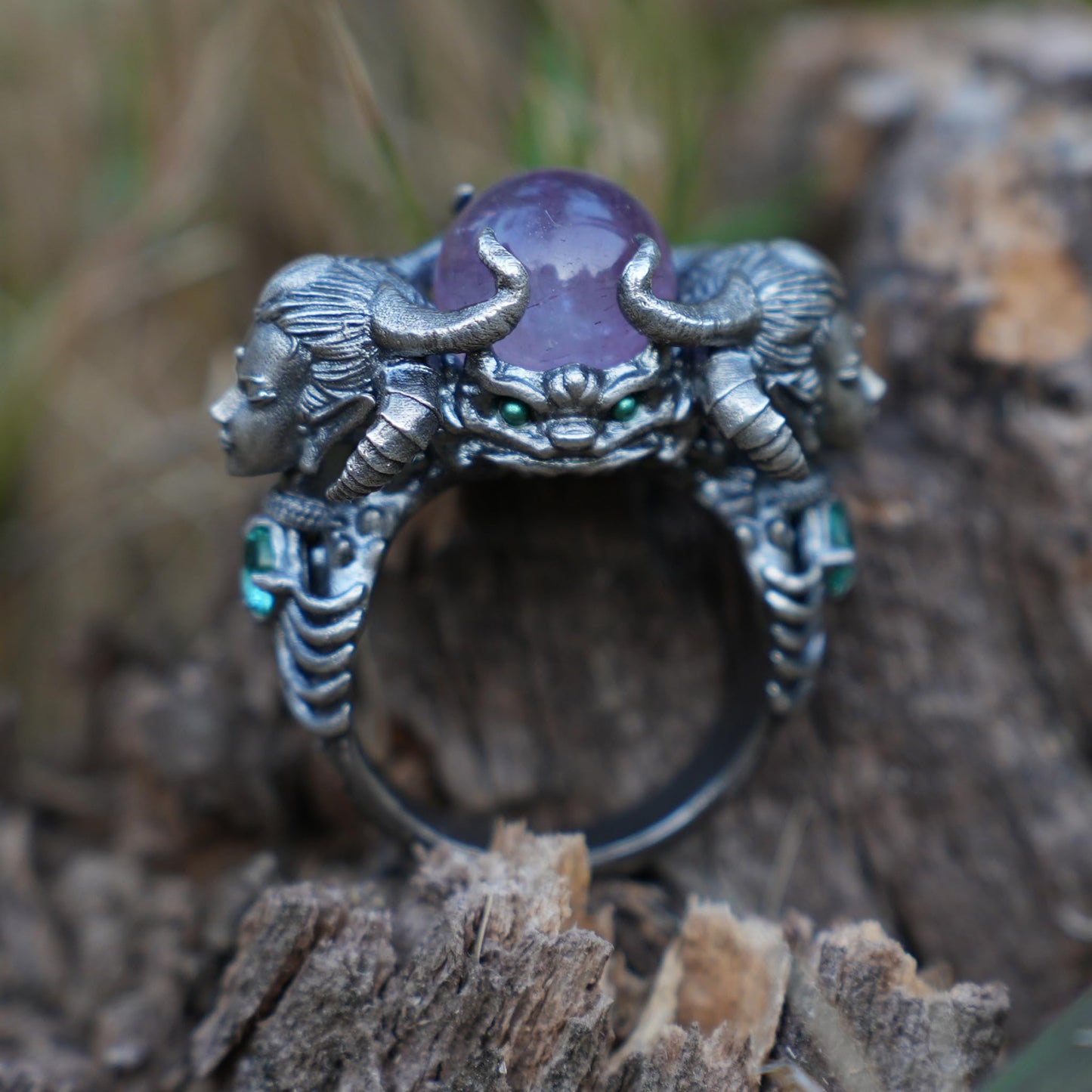 Amethyst & Aquamarine Ring in 925 Sterling Silver | Handmade Fantasy Jewelry | Artisan Gift for Collectors
