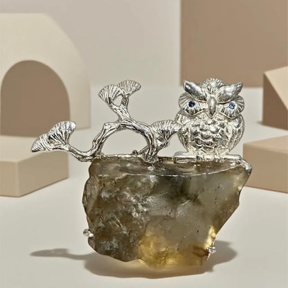 925 Silber Eule Brosche Anhänger 2-in-1, Handgefertigt mit Libyschem Wüstenglas, Symbol für Weisheit & Schutz, Unisex Naturstein Schmuck Geschenk für Frauen & Männer