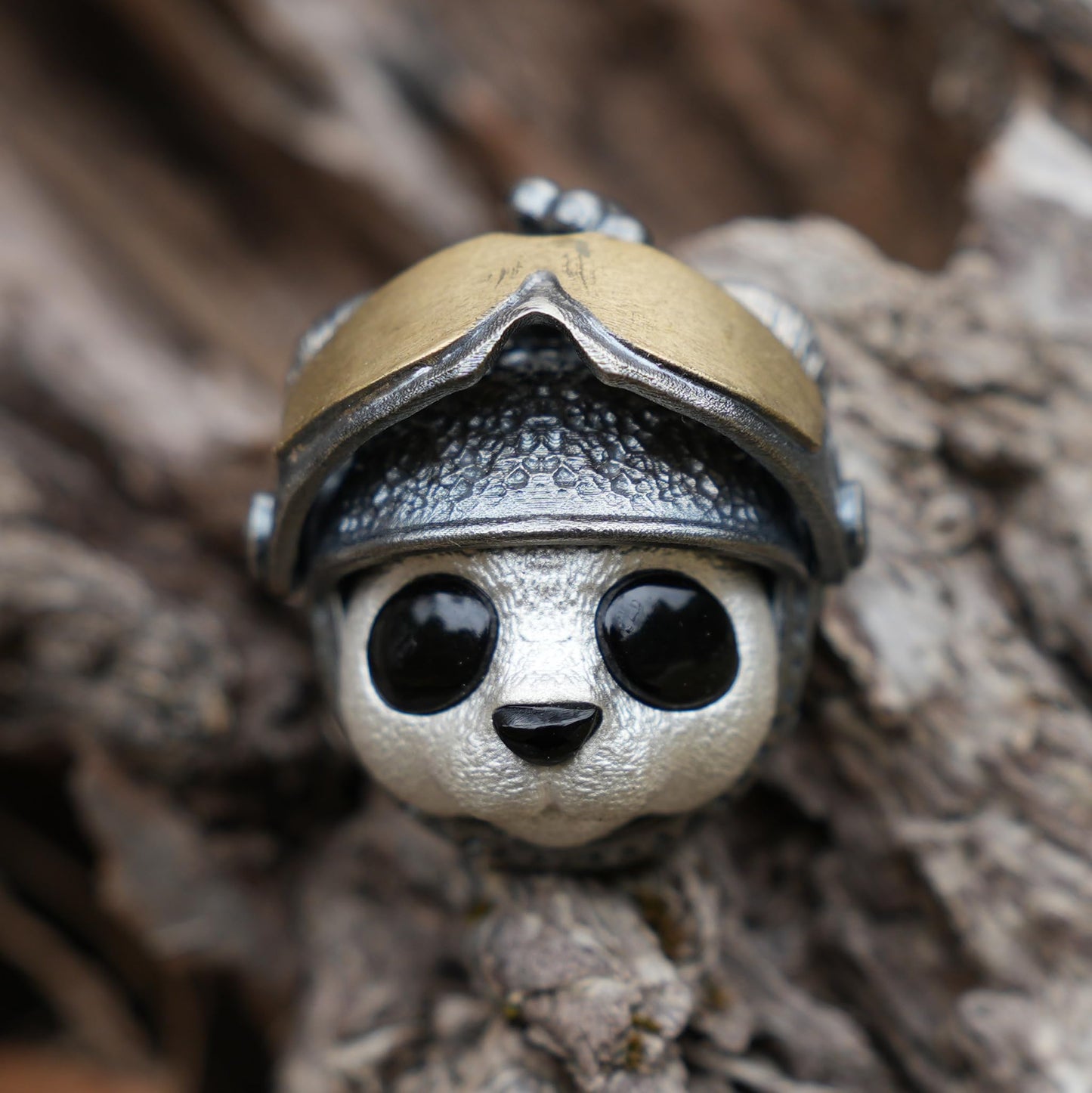 Armored Adventure Panda Pendant | 925 Silver & Brass Jewelry | Movable Sunglasses Design | Whimsical Guardian Amulet for Adventure Lovers