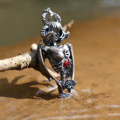 Dark Enchantress Pendant | 925 Sterling Silver Gothic Necklace with Crimson Enamel Heart | Handcrafted Fantasy Jewelry for Dark Aesthetics