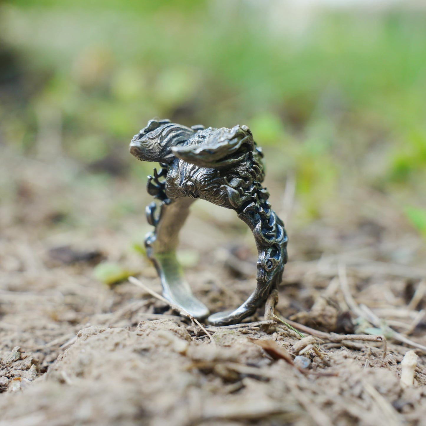 Fox Totem Ring in 925 Silver with Green Zircon Eyes | Handmade Spirit Guardian Animal Jewelry