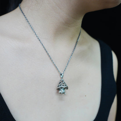 Mushroom Spirit Pendant | Forest Guardian Necklace with Green Zircon Eyes | Fairycore Nature Jewelry Gift for Sensitive Souls