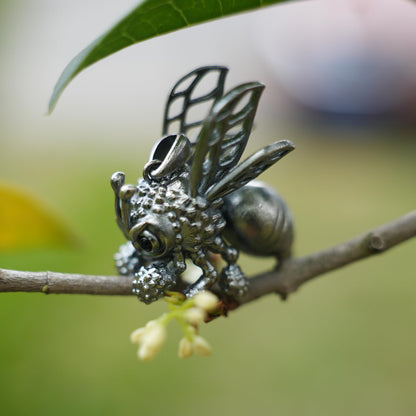 925 Sterling Silver Bee Pendant Necklace with Black Onyx | Handmade Nature Jewelry | Good Luck Charm & Eco Gift for Her