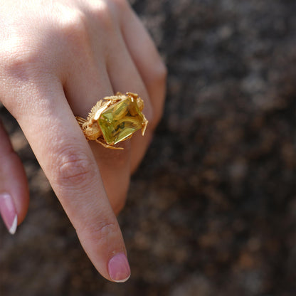 Valkyrie Oath Ring | Handmade Norse Goddess Gold Ring with Citrine & Ruby | Symbol of Courage, Strength & Loyalty | Nordic Myth Jewelry