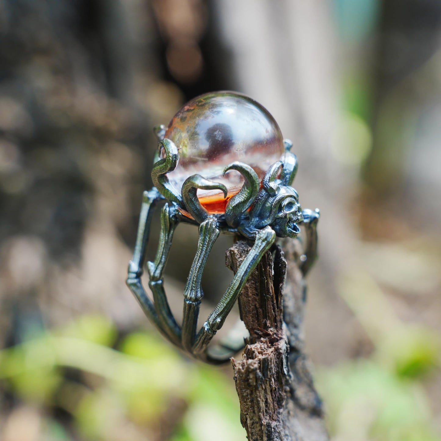 Gothic Spider Skull Ring, Handcrafted Dark Fantasy Jewelry, Occult Protection Charm for Witchcore Style