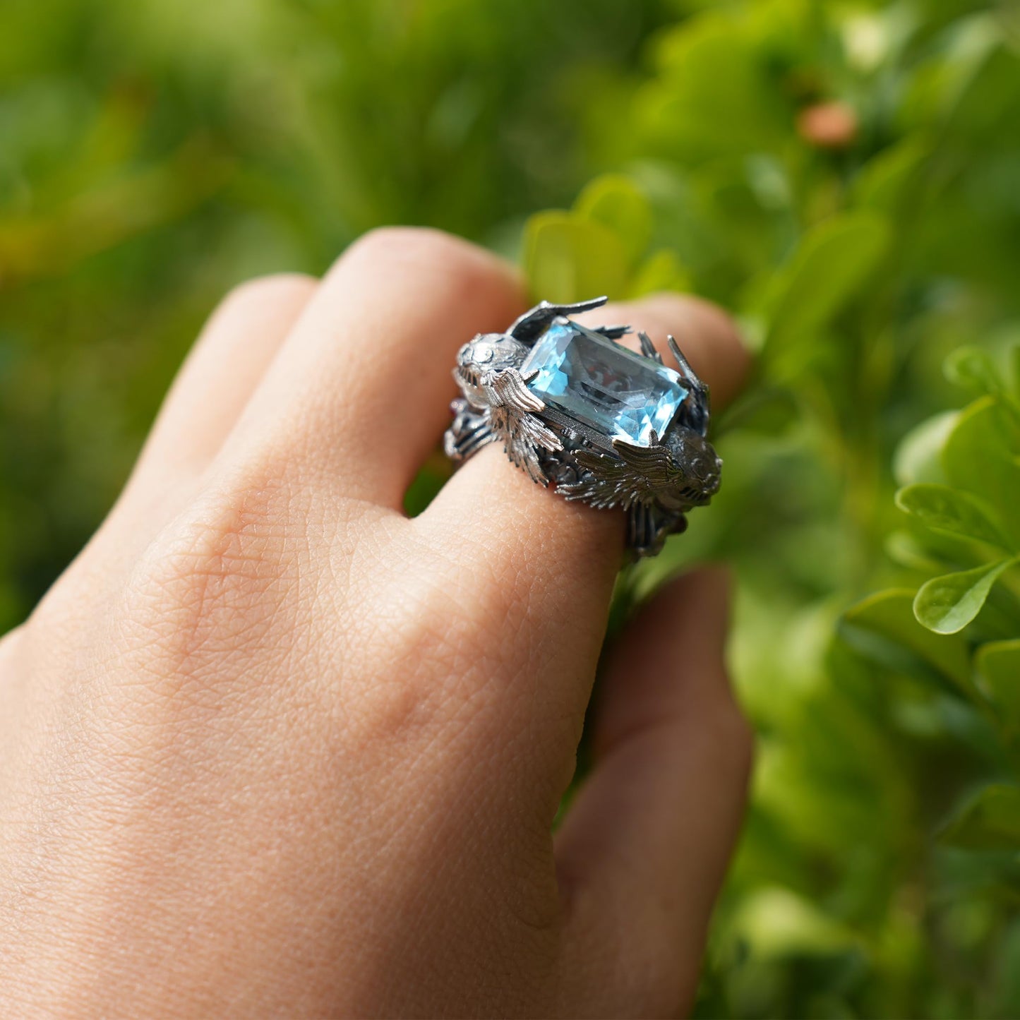 Valkyrie Ring in 925 Sterling Silver with Blue Topaz | Handmade Norse Goddess Jewelry