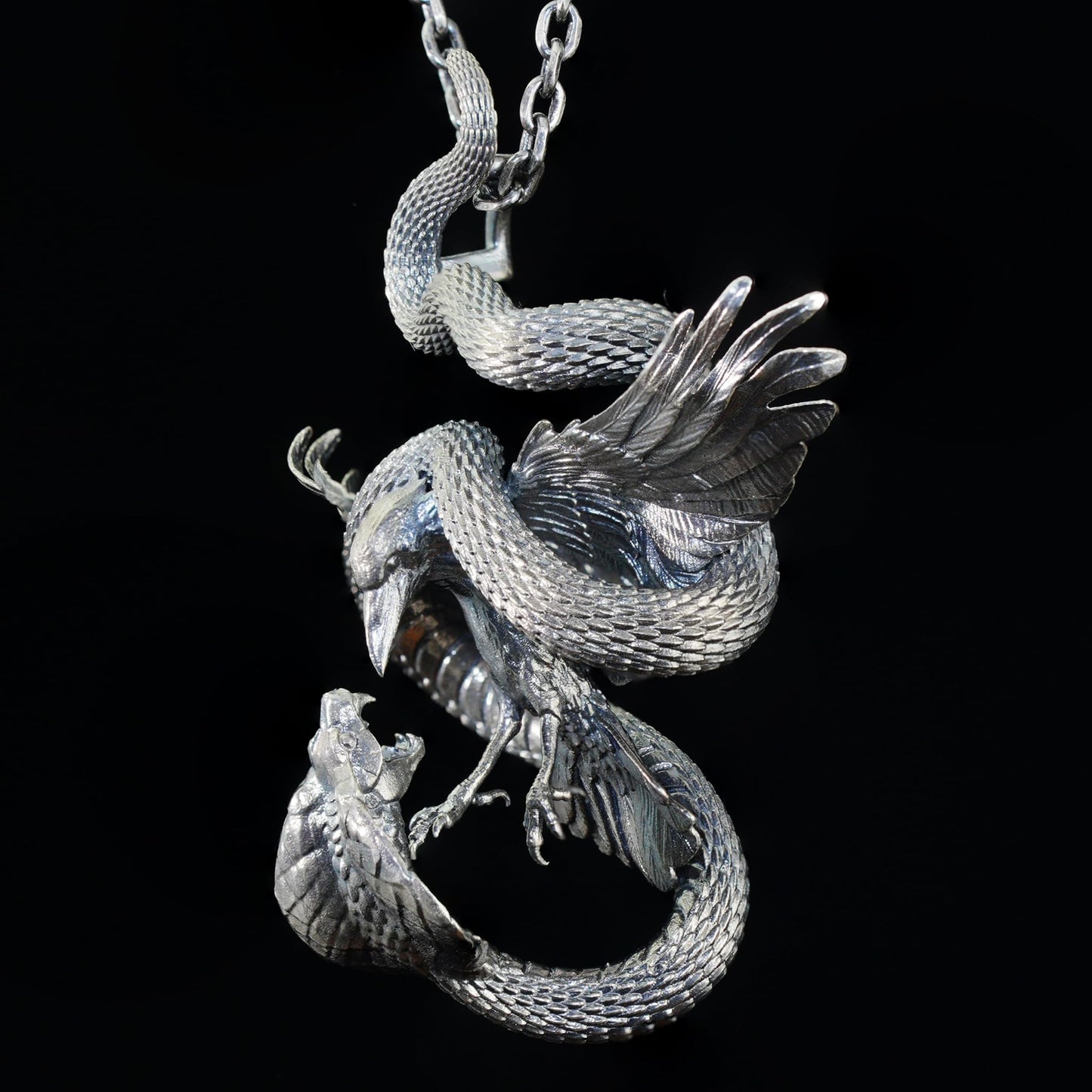 Serpent Griffin Pendant in 925 Sterling Silver | Handcrafted Mythic Beast Totem Necklace for Power & Protection | Gothic Fantasy Amulet Jewelry