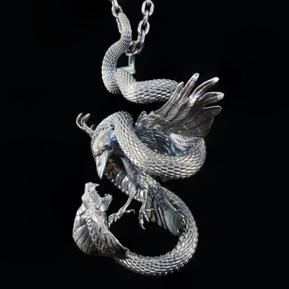 Serpent Griffin Pendant in 925 Sterling Silver | Handcrafted Mythic Beast Totem Necklace for Power & Protection | Gothic Fantasy Amulet Jewelry