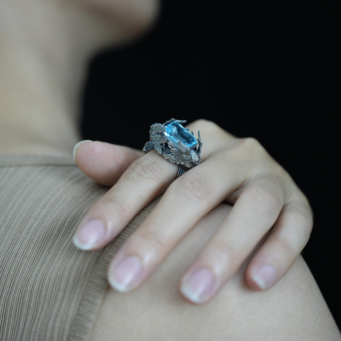 Valkyrie Ring in 925 Sterling Silver with Blue Topaz | Handmade Norse Goddess Jewelry