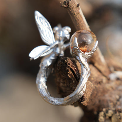 925 Sterling Silver Forest Elf Ring with Natural Phantom Quartz | Handcrafted Nature Fantasy Jewelry | Symbolic Ring for Nature Lovers